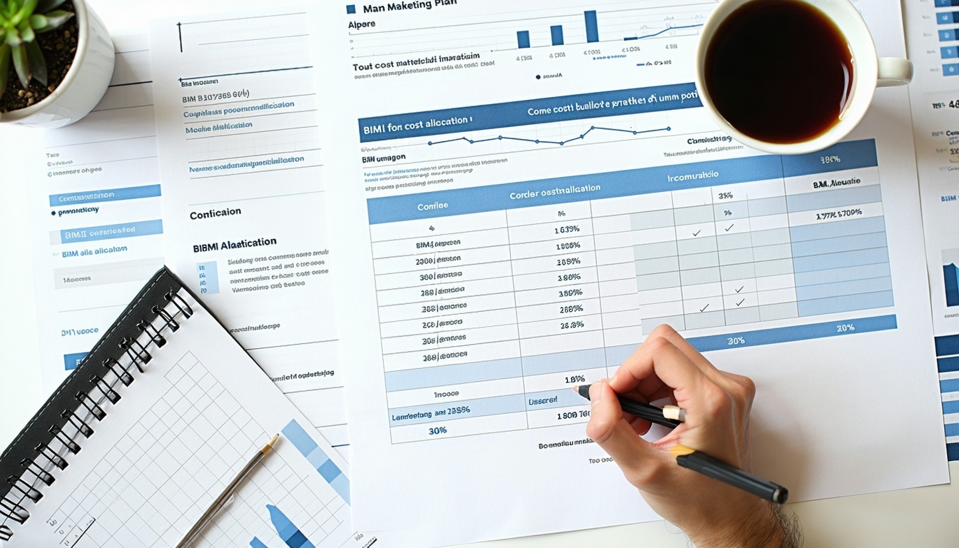 خطة تسويقية على الطاولة مع تخصيص تكاليف BIMI-1