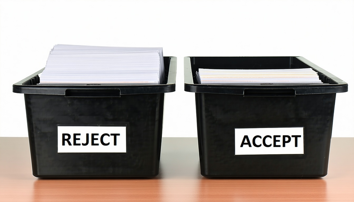 صواني الإيداع على الطاولة أحدها يحمل علامة REJECT والآخر يحمل علامة Accept-1