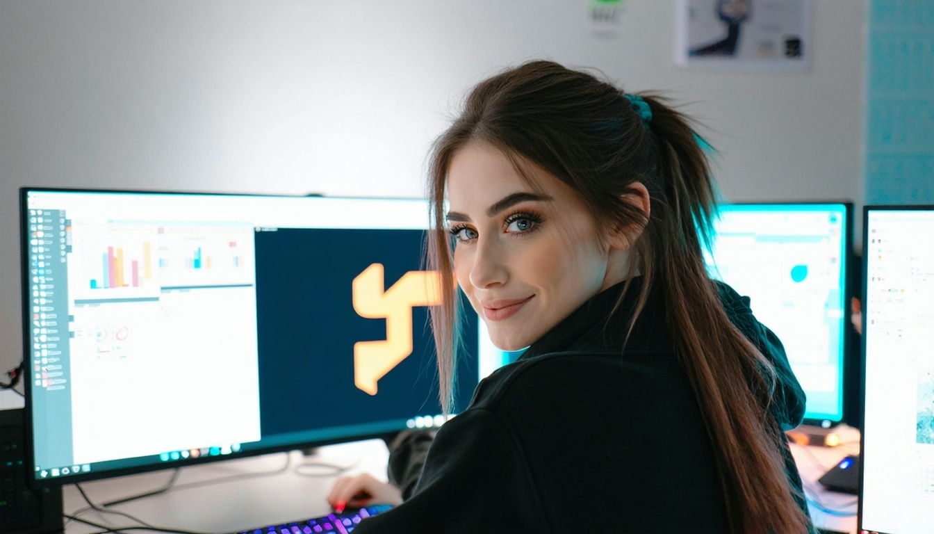 امرأة شابة أمام الكمبيوتر تنظر إلى شعار مكتمل لامتثال BIMI-Jul-30-2025-05-05-57-27-4116-PM